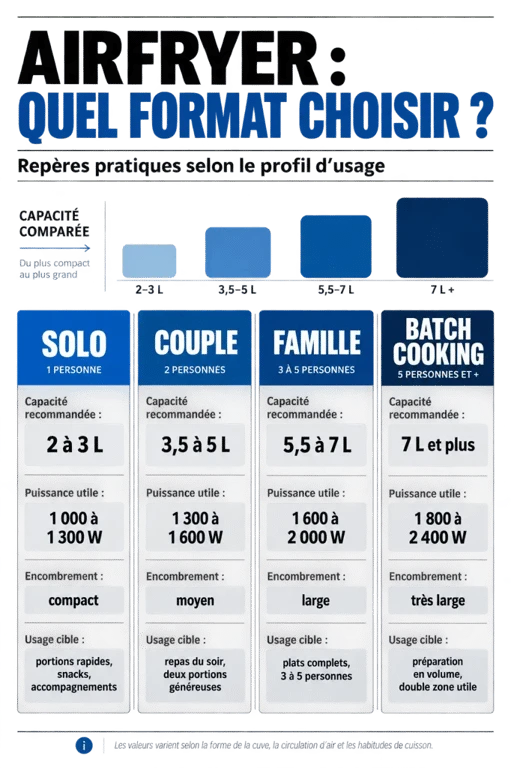 Comparatif des meilleures airfryer selon le profil d’usage, capacité et puissance