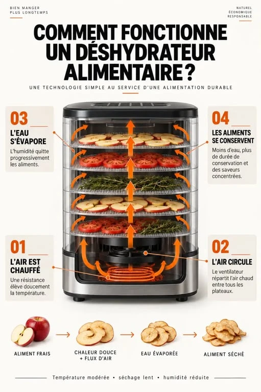 Schéma du fonctionnement d’un déshydrateur alimentaire par circulation d’air chaud