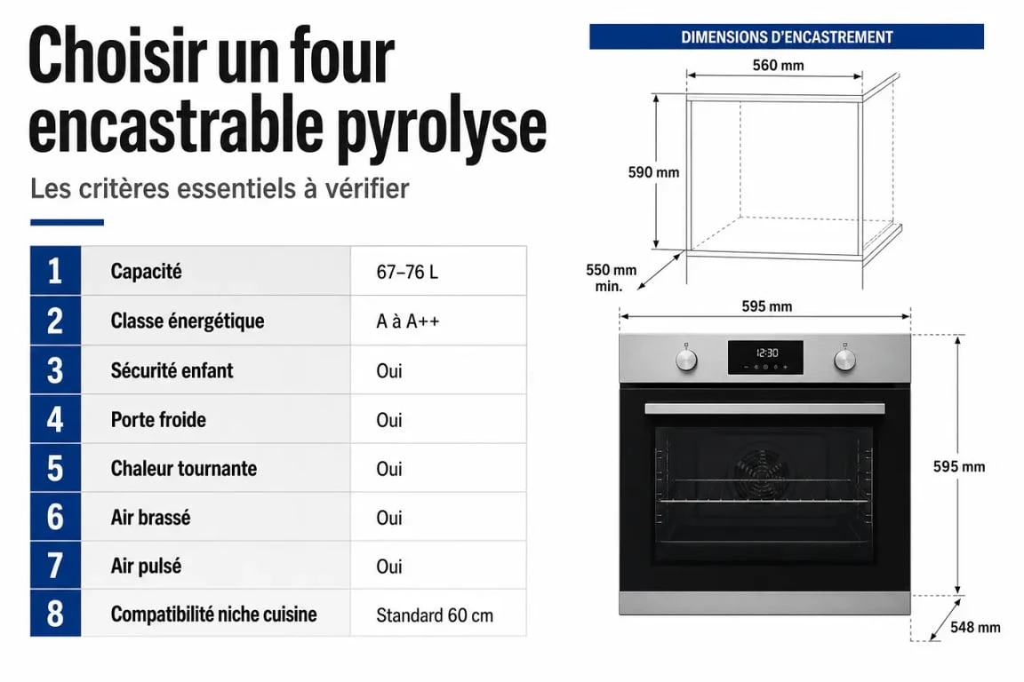 Four encastrable pyrolyse : critères de choix en un coup d'œil