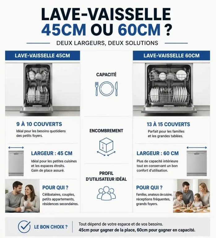 Comparatif lave-vaisselle 45cm vs 60cm pour choisir son modèle