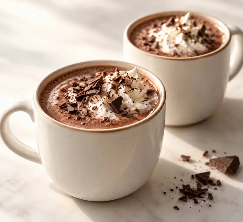 Recette chocolat chaud crémeux maison servi dans deux tasses