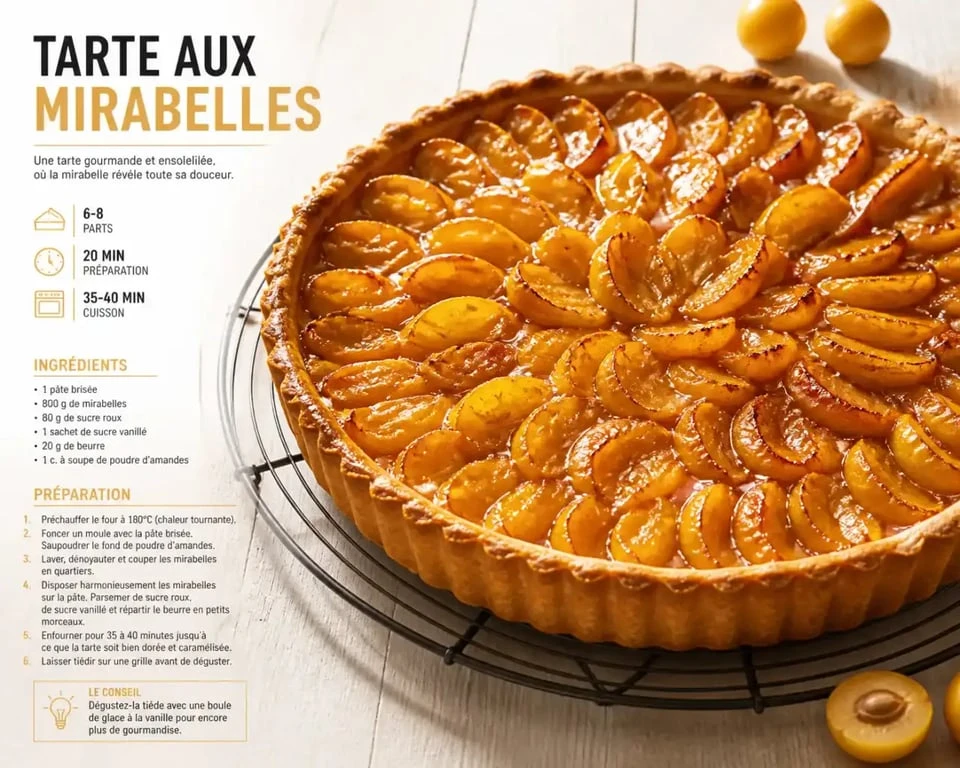 Tarte au mirabelles congelées dorée à la sortie du four