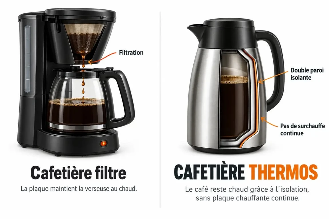 Schéma du fonctionnement d’une cafetière thermos avec verseuse isotherme