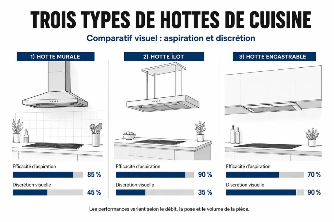 Comparatif des types de hotte de cuisine pour choisir le modèle adapté à son installation